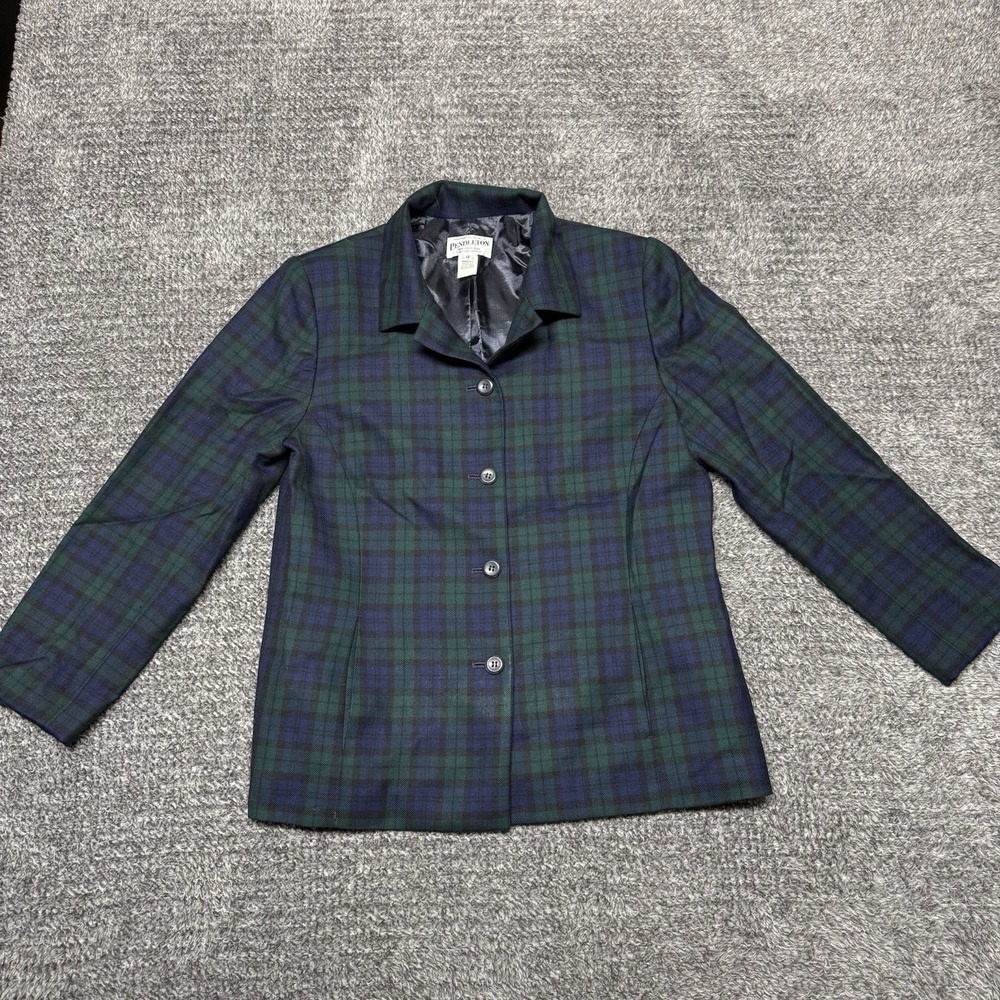 Vintage Pendleton 100% Virgin Wool Plaid Blazer Jacket Womens Sz 12 Made in USA